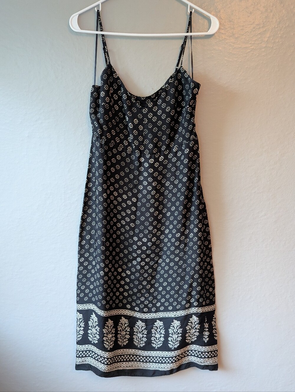 J. Crew Black Midi Slip Dress with Cream Floral Border